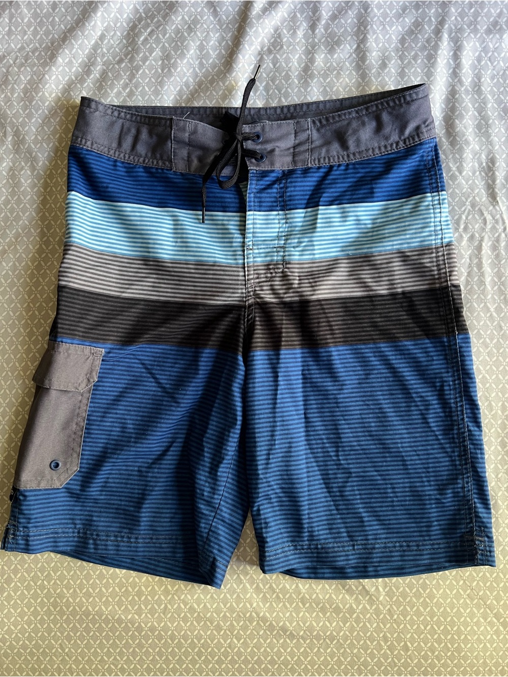 Art Class Boys Blue Striped Swim Trunks Sz 12